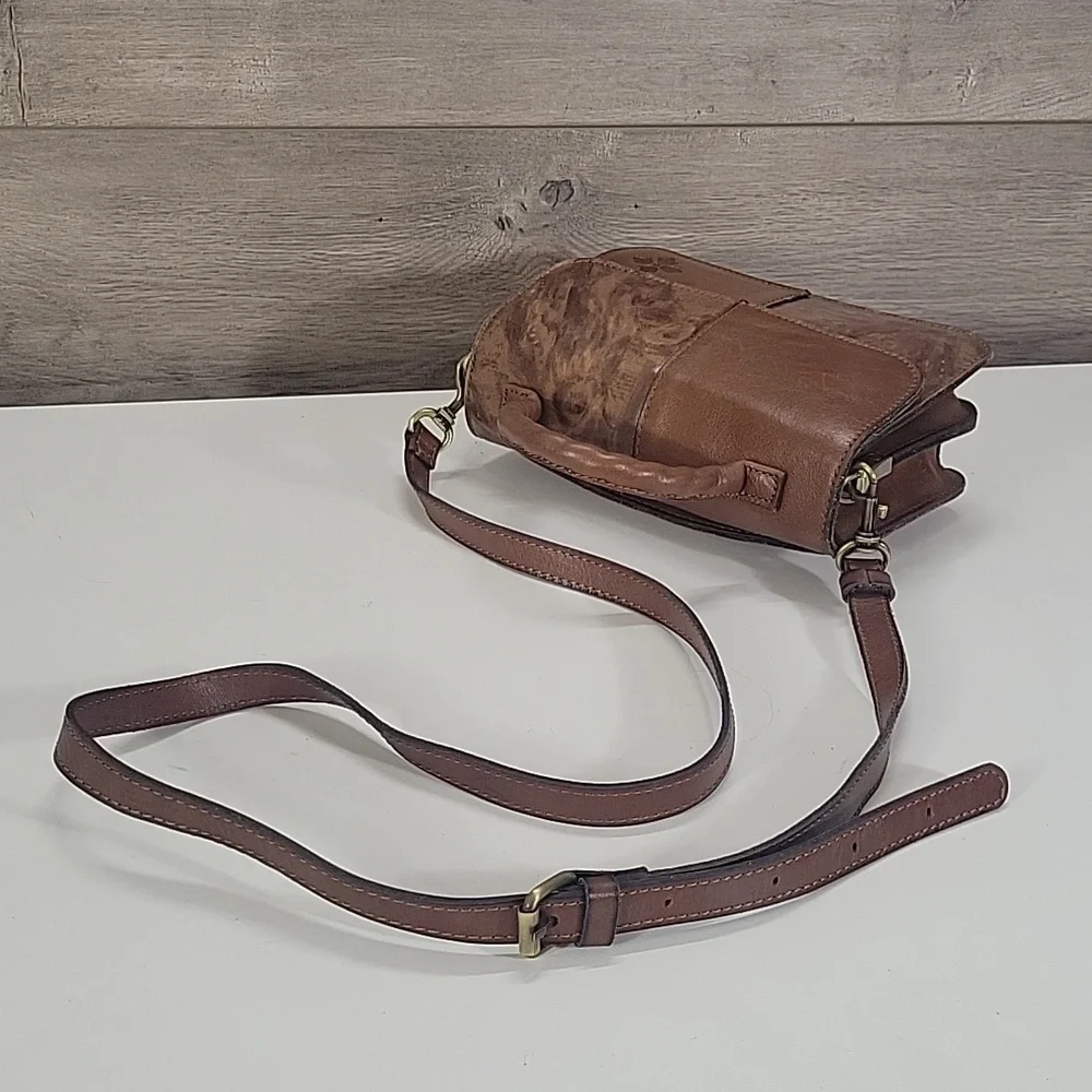 Patricia Nash Brown Patchwork Leather Top-Handle Crossbody Bag